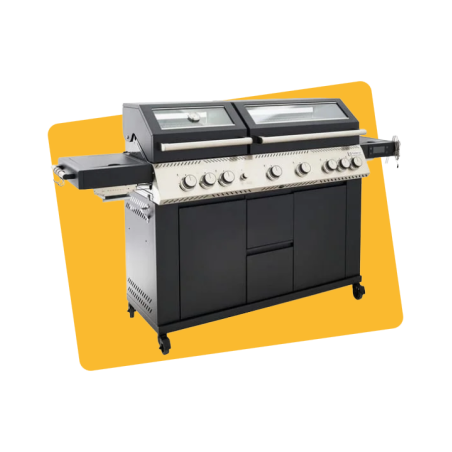 Barbecue à gaz Premium 6+2 brûleurs Upsilon en inox Noir - NATERIAL - 90881840