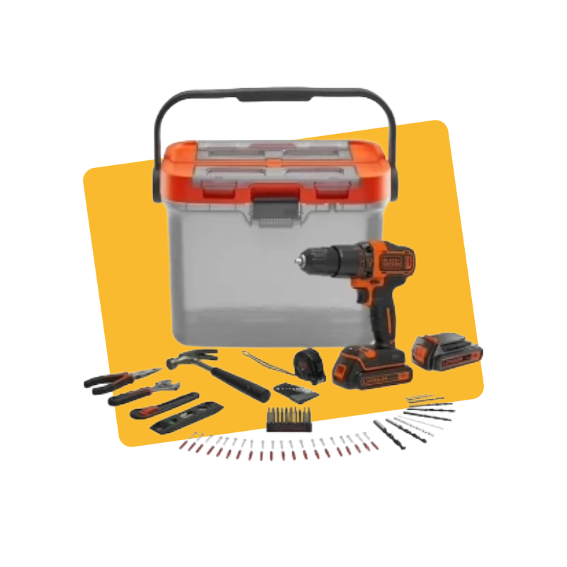 Kit perceuse sans fil 18V + 60 accessoires - BLACK+DECKER