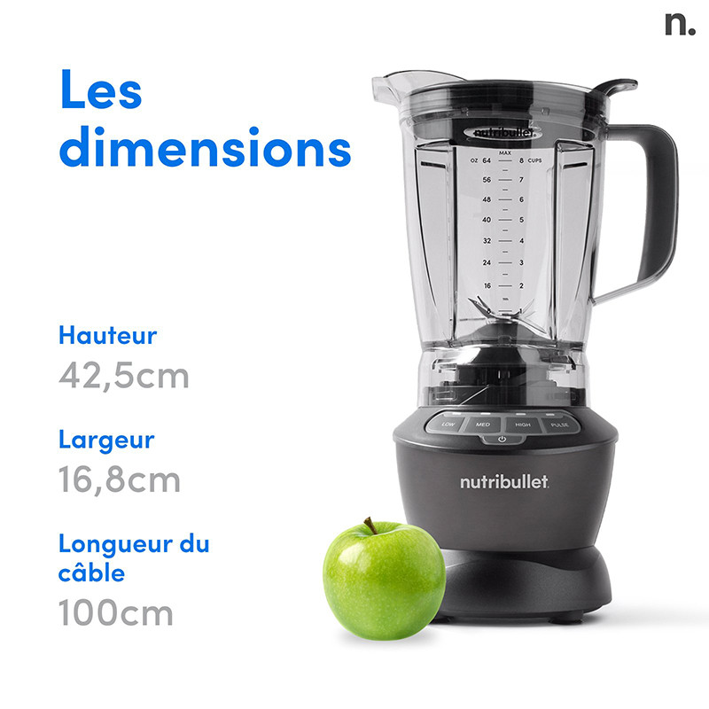 Blender Combo 1200 W 1,89 L Gris foncé - NUTRIBULLET - NBF500DG
