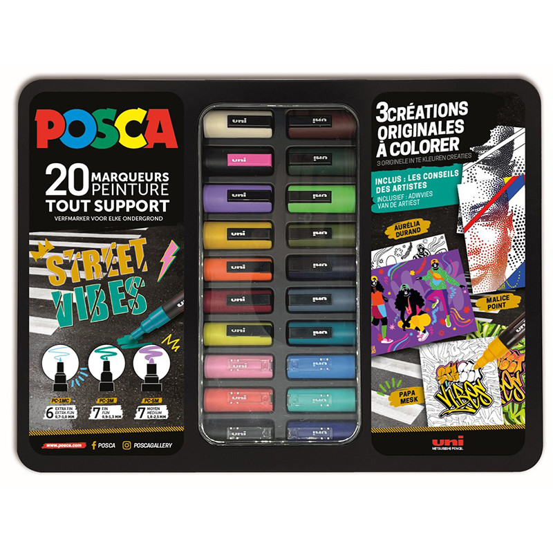 Malette de 20 marqueurs Couleurs assorties - POSCA - STREET VIBES