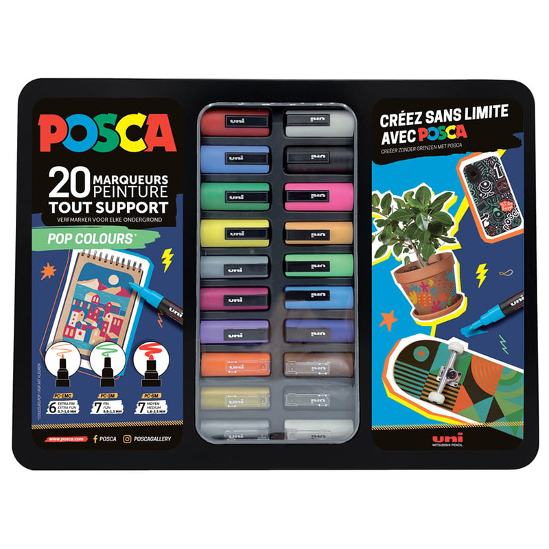 Malette de 20 marqueurs tout support - POSCA - POP COLORS