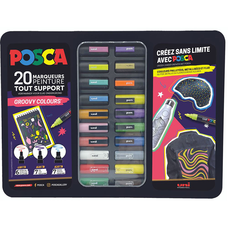 Malette de 20 marqueurs tout support - POSCA - GROOVY COLORS