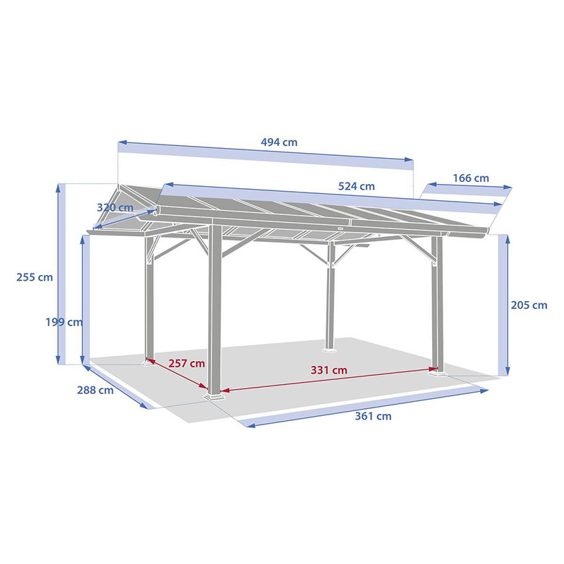 Carport Belize 5x3 m Miel - HESPERIDE