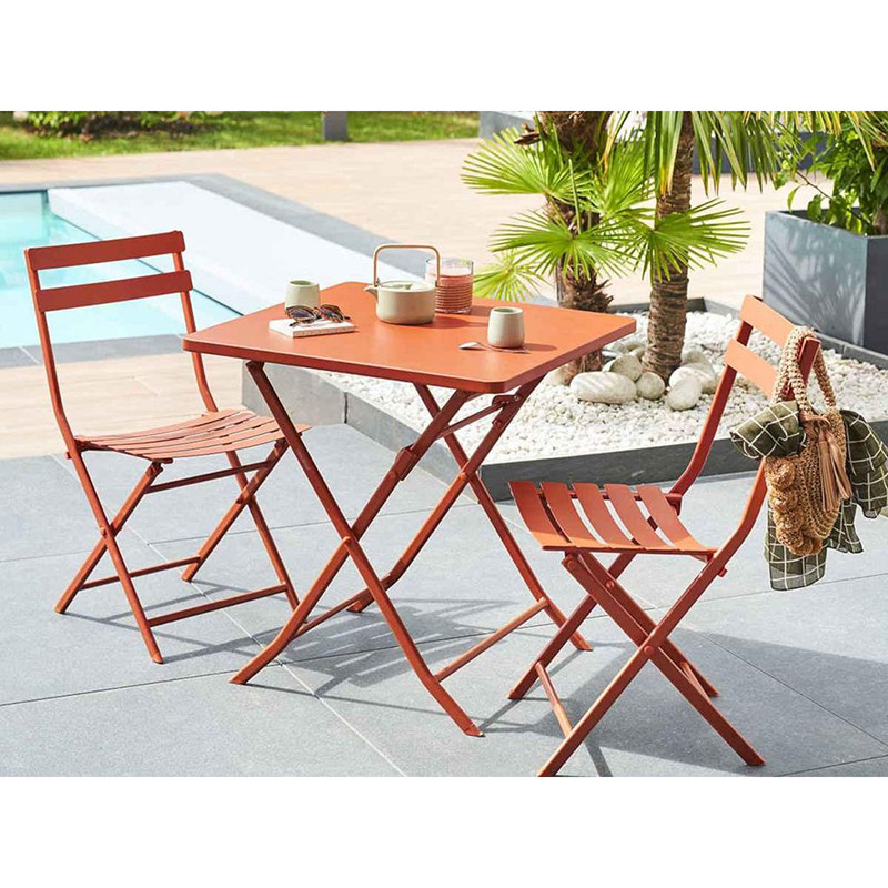 Table de jardin pliante carrée Greensboro 2 places en acier Ambre - HESPERIDE