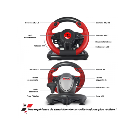 Volant + pédalier Race Wheel Pro 1 - SPIRIT OF GAMER - JVSOG-RWP1SOG