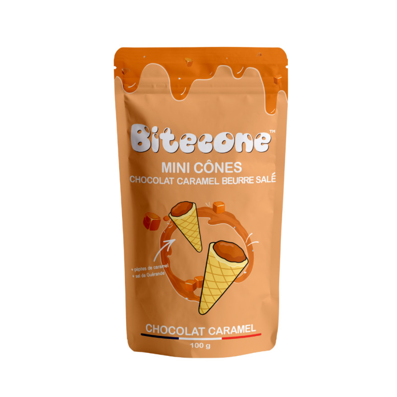 Mini cônes fourrés Chocolat et Caramel Beurre Salé 100 g - BITECONE - BTC005