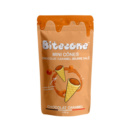 Mini cônes fourrés Chocolat et Caramel Beurre Salé 100 g - BITECONE - BTC005