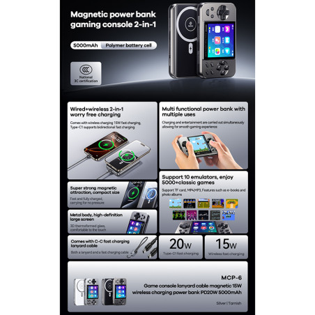 Powerbank et Console Magnétique 5000 mAh Argent - REMAX - REMMCP-6SIL
