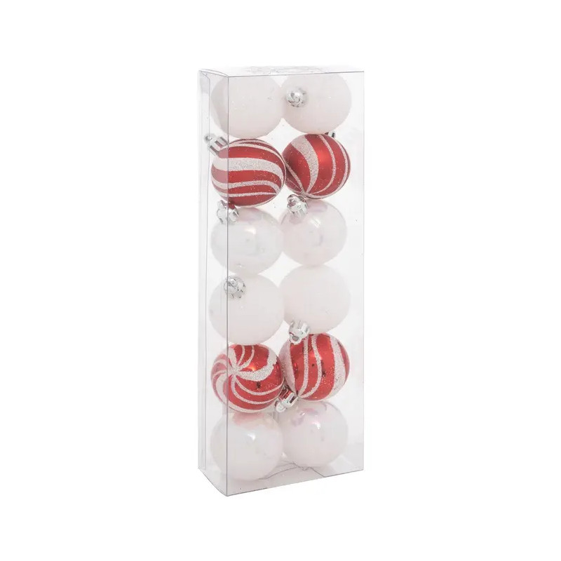 Lot de 12 boules de Noel rouge et blanc 40mm