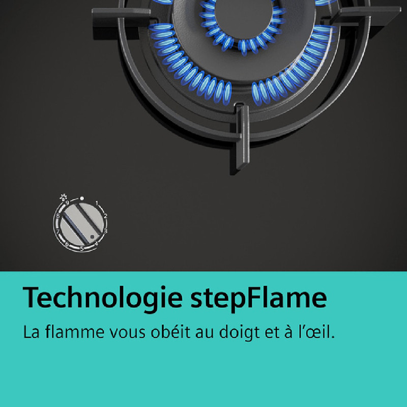 Plaque de cuisson à gaz iQ700 stepFlame 30 cm Noir - SIEMENS - ER3A6BI40