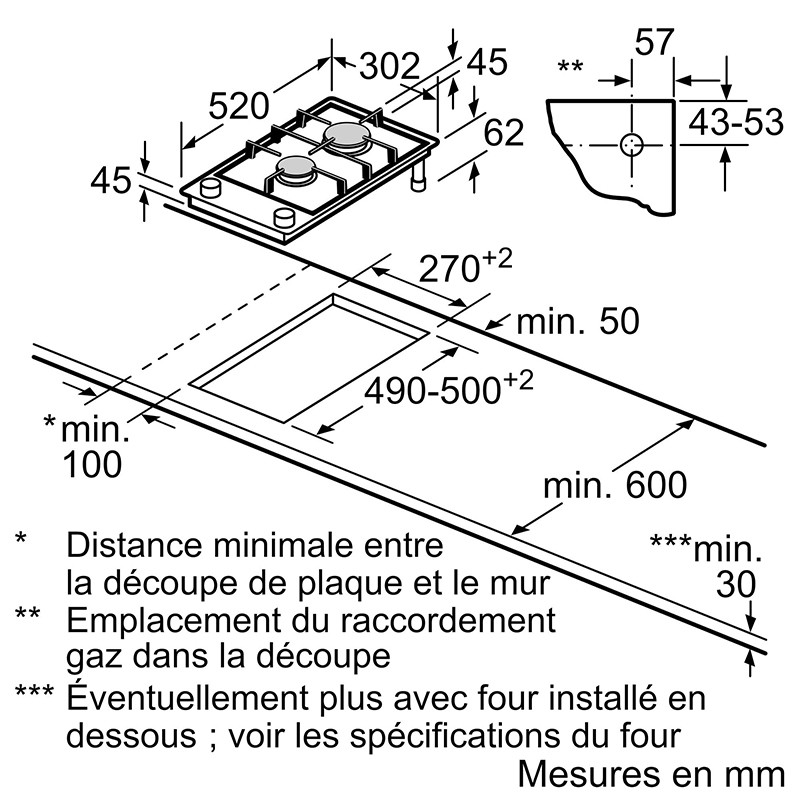 Plaque de cuisson à gaz iQ700 stepFlame 30 cm Noir - SIEMENS - ER3A6BI40