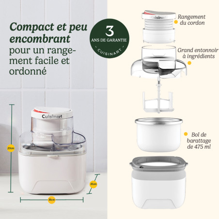 Sorbetière Solo Coops 12W 0,475L blanc - CUISINART - ICEM10E