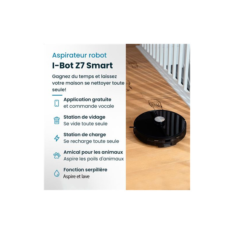 Aspirateur robot laveur Eziclean avec base aspirante 40 W Noir - EZICLEAN - I-BOT Z7 SMART
