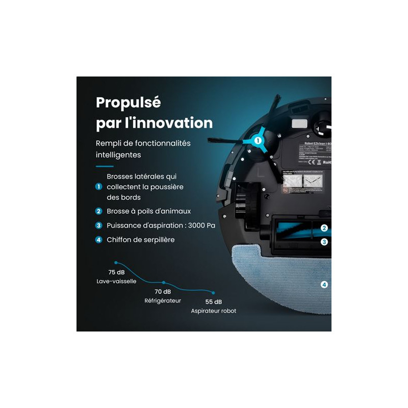 Aspirateur robot laveur Eziclean avec base aspirante 40 W Noir - EZICLEAN - I-BOT Z7 SMART