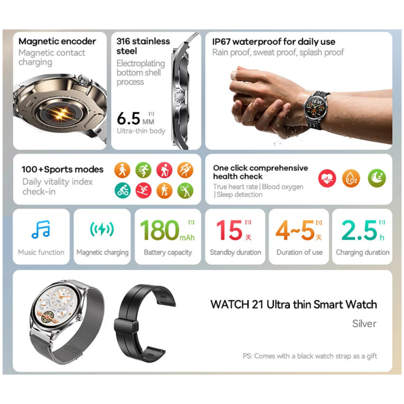 Montre connectée Ultra thin Watch 21 ARGENT2 - REMAX - REMWATCH21SIL