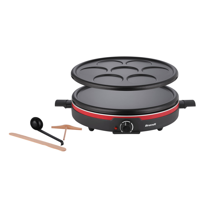 Crêpière électrique 2 plaques amovibles 1350W noir/rouge - BRANDT - CR1350
