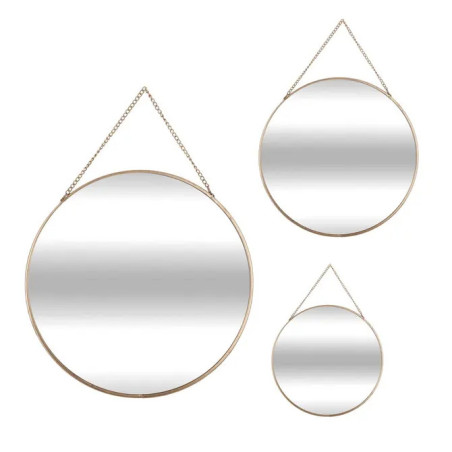 Set de 3 miroirs ronds à suspendre Leny avec chaîne Doré - ATMOSPHERA