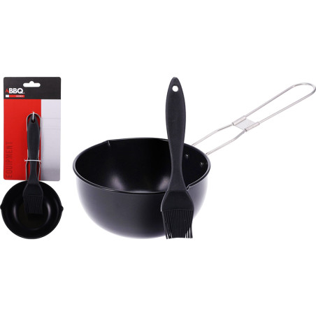 Casserole à sauce barbecue avec pinceau à badigeonner Noir - BBQ