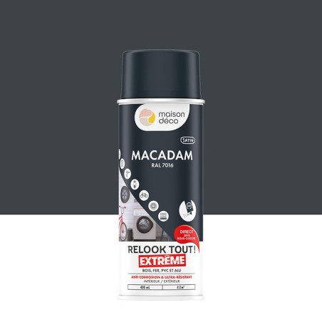 Peinture aérosol Relook Tout Extrême 400 ml Macadam - MAISON DECO