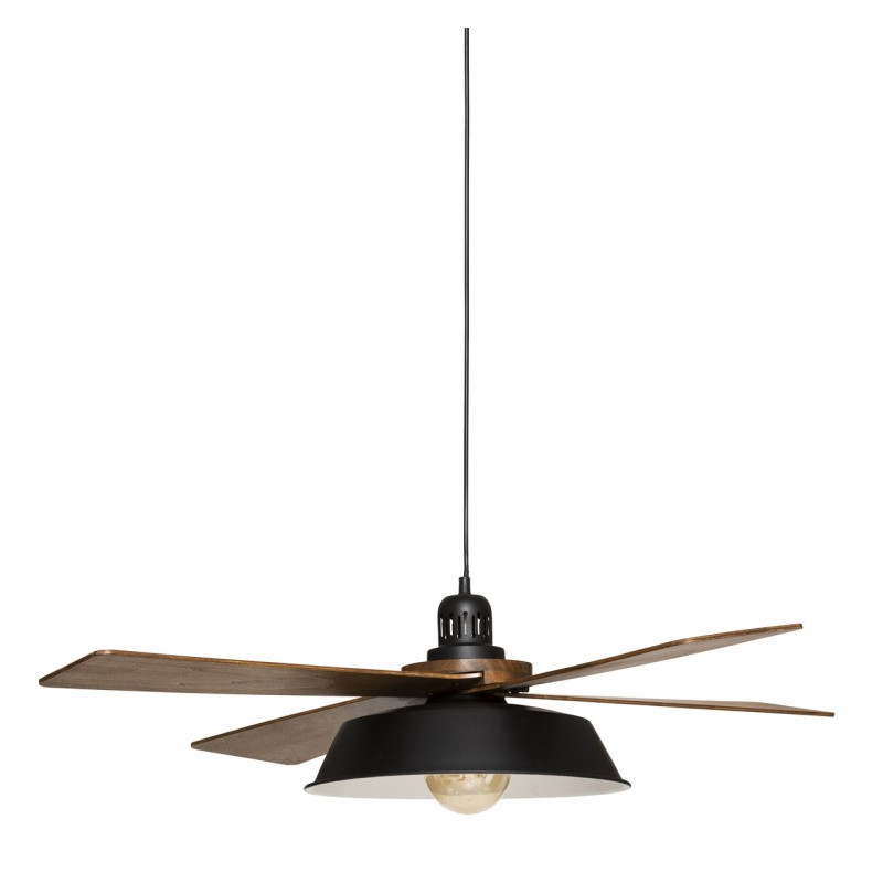 Suspension en métal et palmes de bois Cuba D.94 cm Noir - ATMOSPHERA