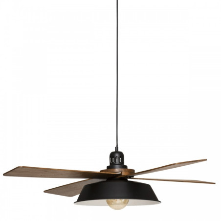 Suspension en métal et palmes de bois Cuba D.94 cm Noir - ATMOSPHERA
