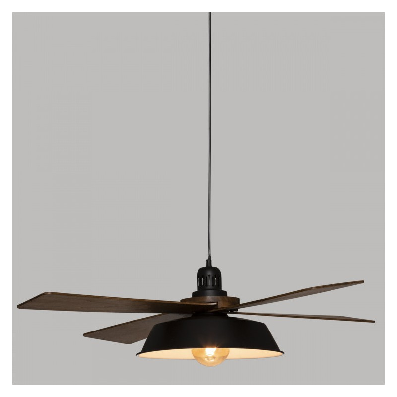 Suspension en métal et palmes de bois Cuba D.94 cm Noir - ATMOSPHERA