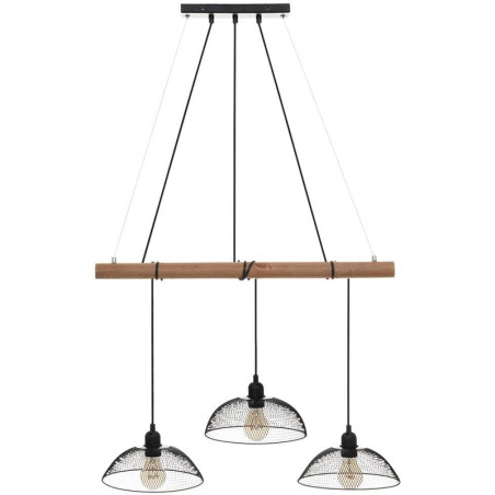 Suspension 3 lampes Timmy en métal et pin L70 cm Noir - ATMOSPHERA