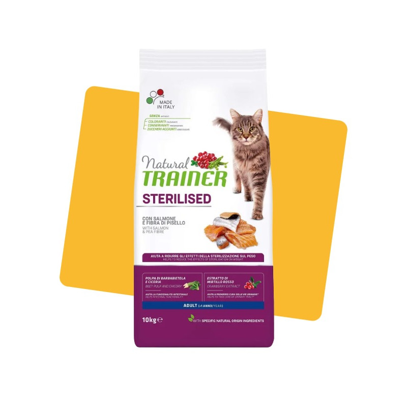Croquettes Chat Adulte Stérilisé Saumon 10kg - NATURAL TRAINER
