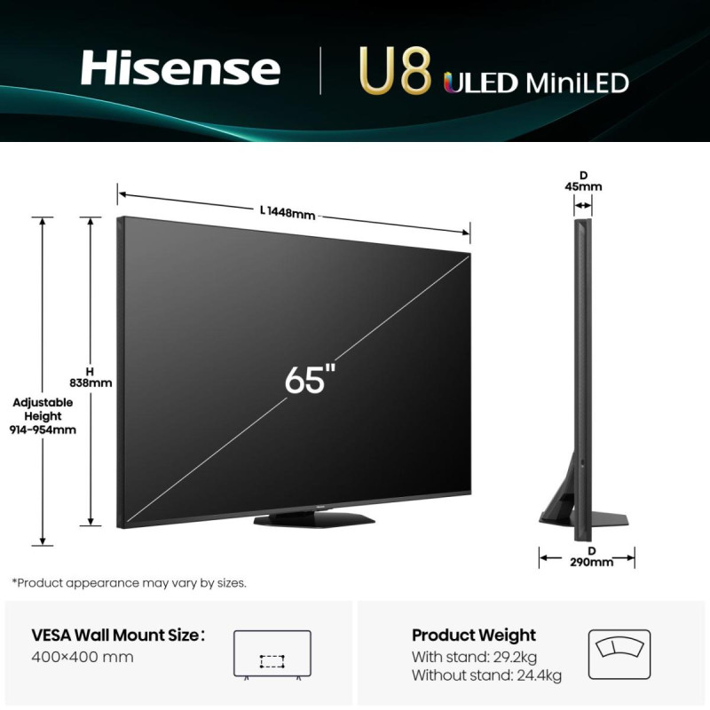 TV - MiniLed - HISENSE - 164 cm - 4K - 165Hz - Smart TV - 65U8Q