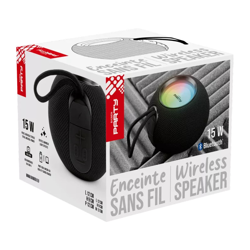 Enceinte lumineuse Party Ball bluetooth 15W noire - BIGBEN - HPPARTYBTBALLBKBB