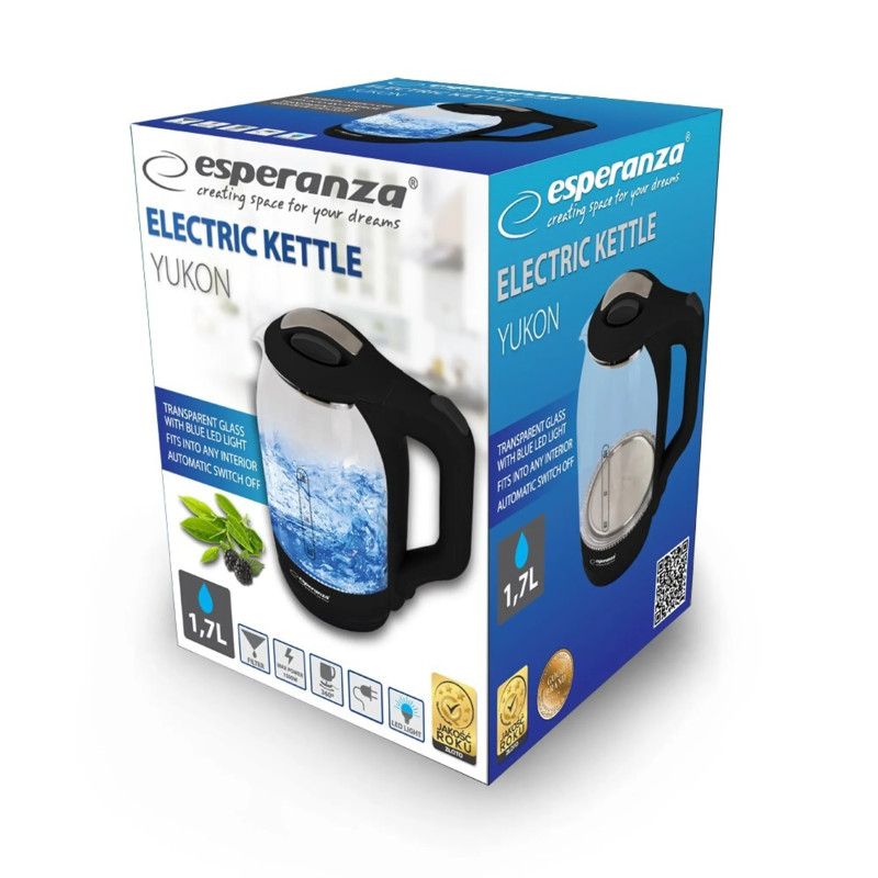 Bouilloire électrique Yukon 1,7L 1500W noir - ESPERANZA - CAFEKK025K