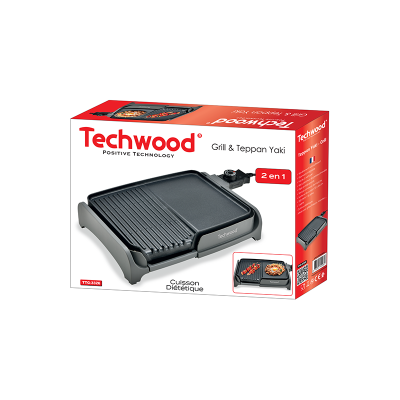 Grill et teppa yaki 1600W gris - TECHWOOD - CUISTTG3326-2TECH