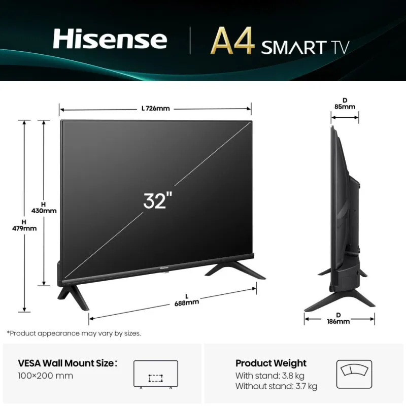 TV - LED - HISENSE - 80cm - HD - 60Hz - Smart TV - 32A4QT