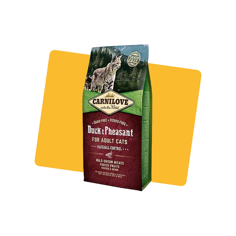 Croquettes pour chat Hairball canard & faisan 6kg - CARNILOVE
