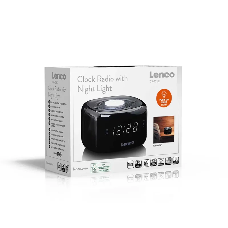 Radio réveil FM + veilleuse - LENCO - CR12BK