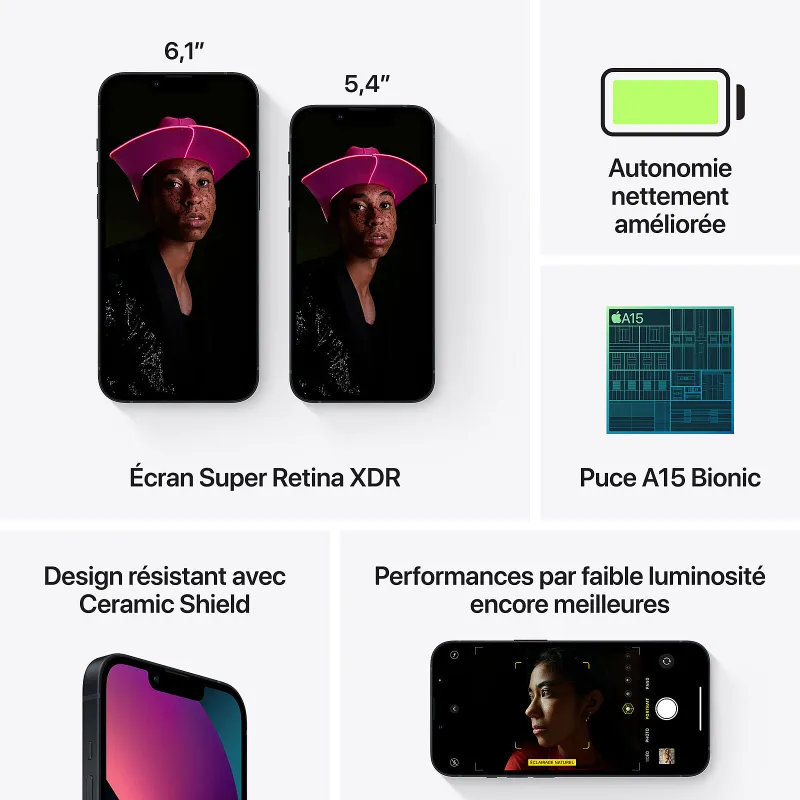 iPhone 13 128Go noir reconditionné bon état - APPLE - RPIPH13128RECBEBK
