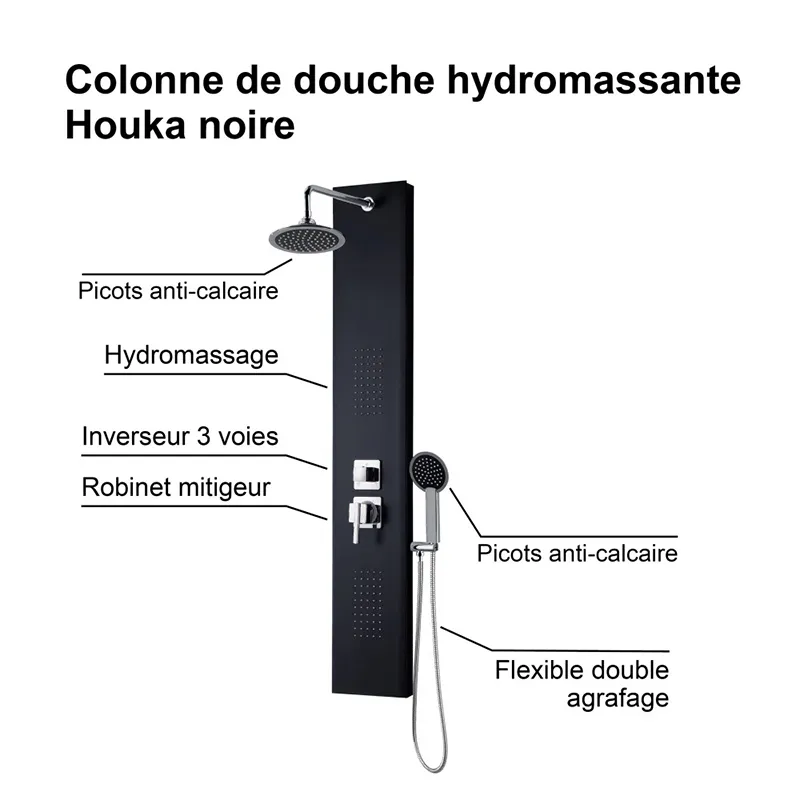 Colonne de douche hydromassante Houka Noir - EDOUARD ROUSSEAU