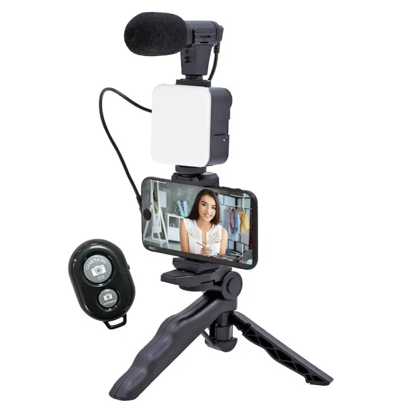 Kit selfie LED avec micro intégré et trépied réglable Noir - INOVALLEY - INSELFIE03