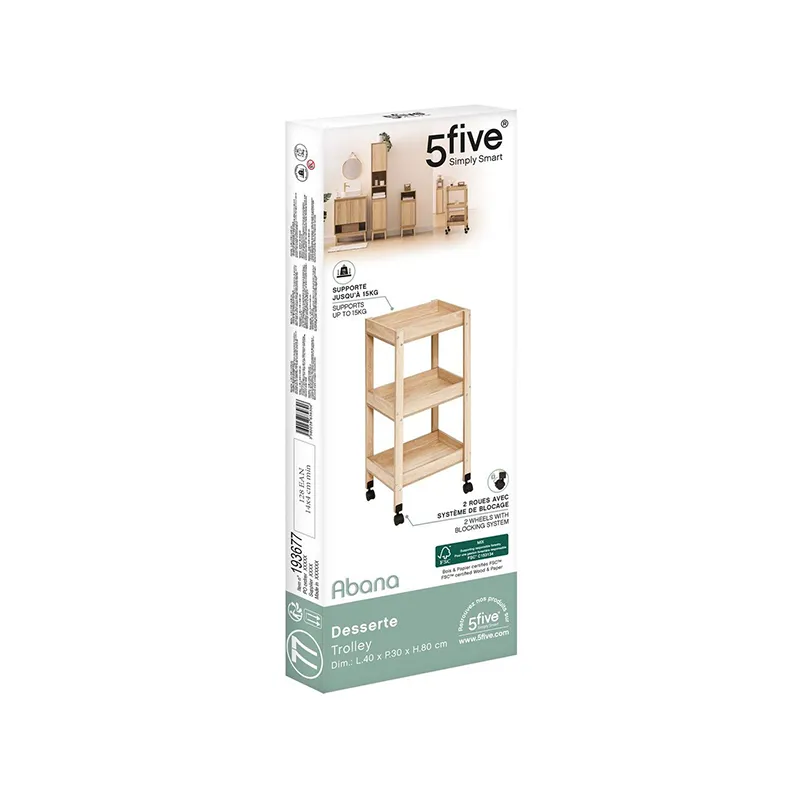 Desserte 3 niveaux Abana Beige naturel - 5FIVE