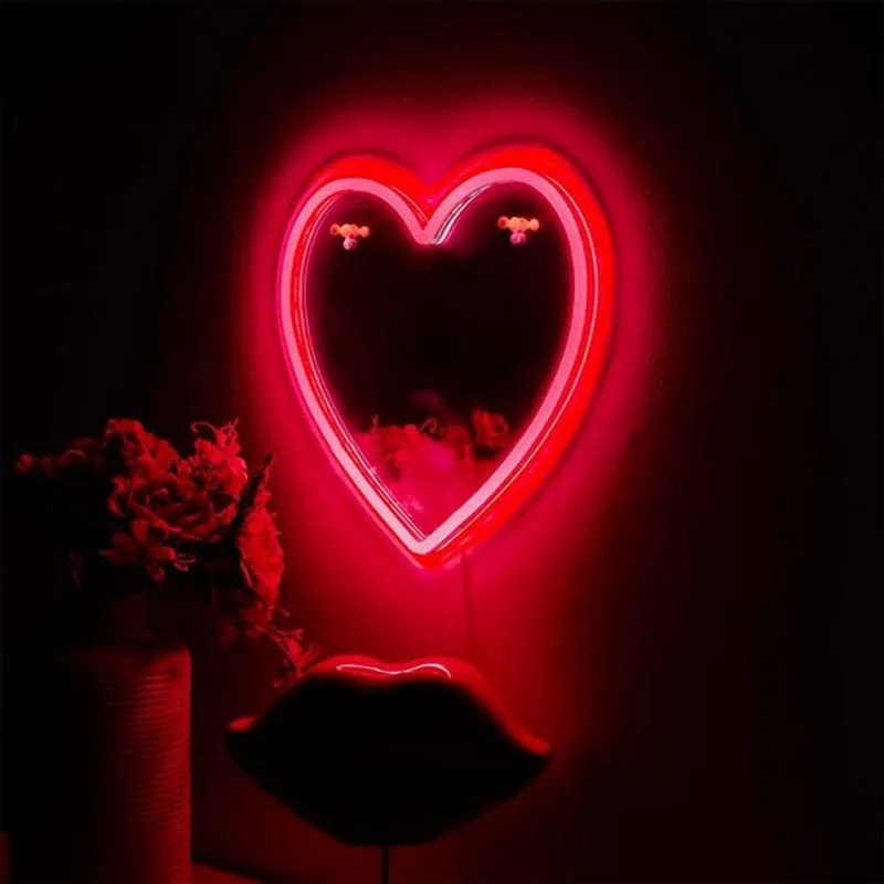 Miroir LED effet néon cœur 30 cm Rouge - PARIS PRIX