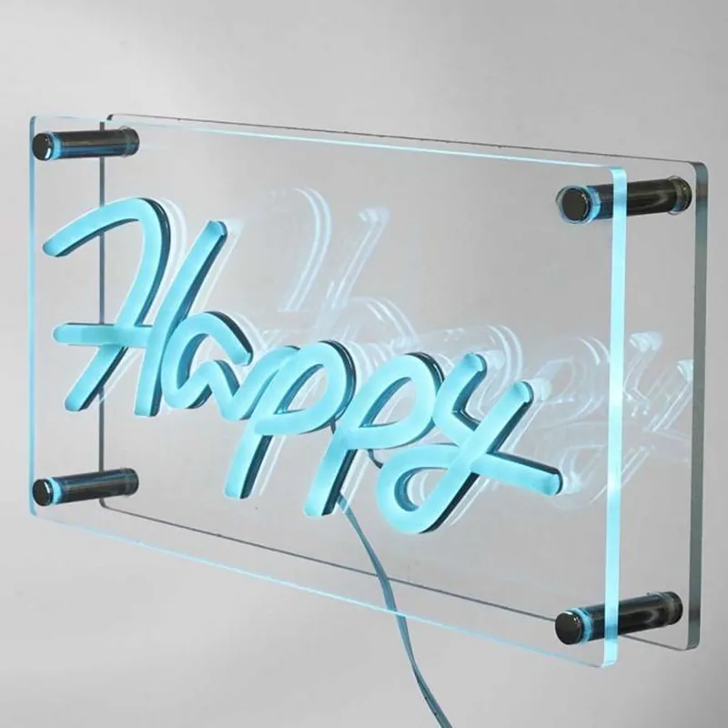 Lampe acrylique effet néon Happy Bleu - PARIS PRIX