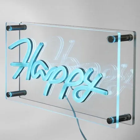 Lampe acrylique effet néon Happy Bleu - PARIS PRIX