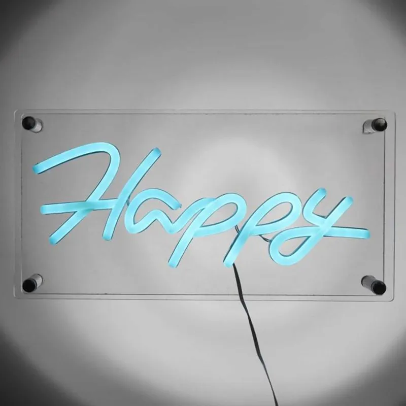 Lampe acrylique effet néon Happy Bleu - PARIS PRIX