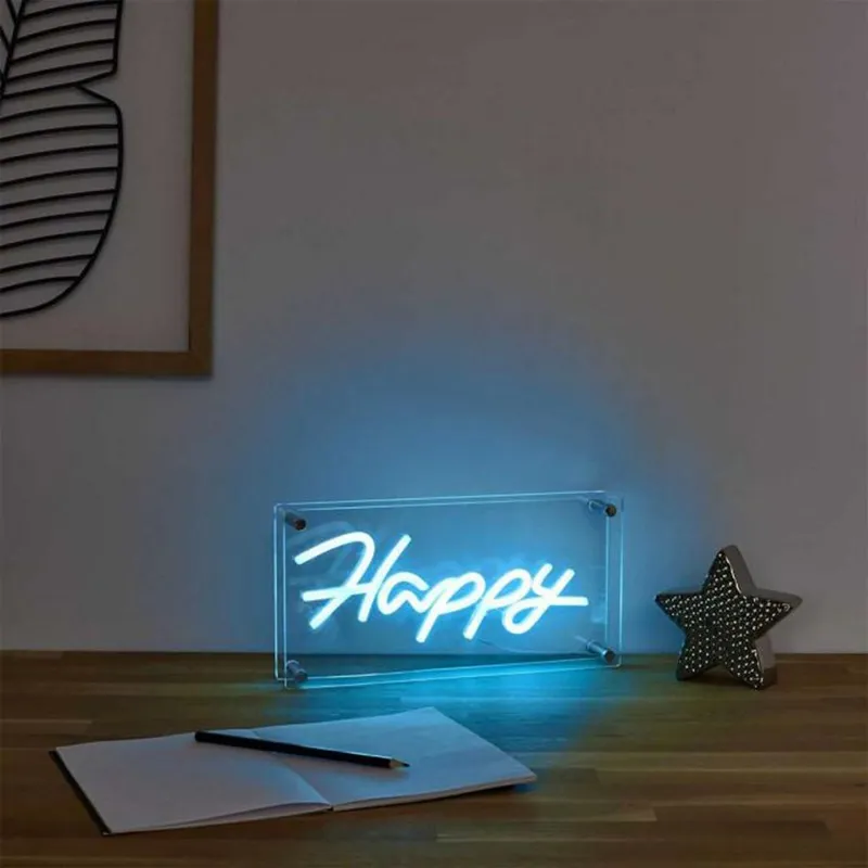 Lampe acrylique effet néon Happy Bleu - PARIS PRIX