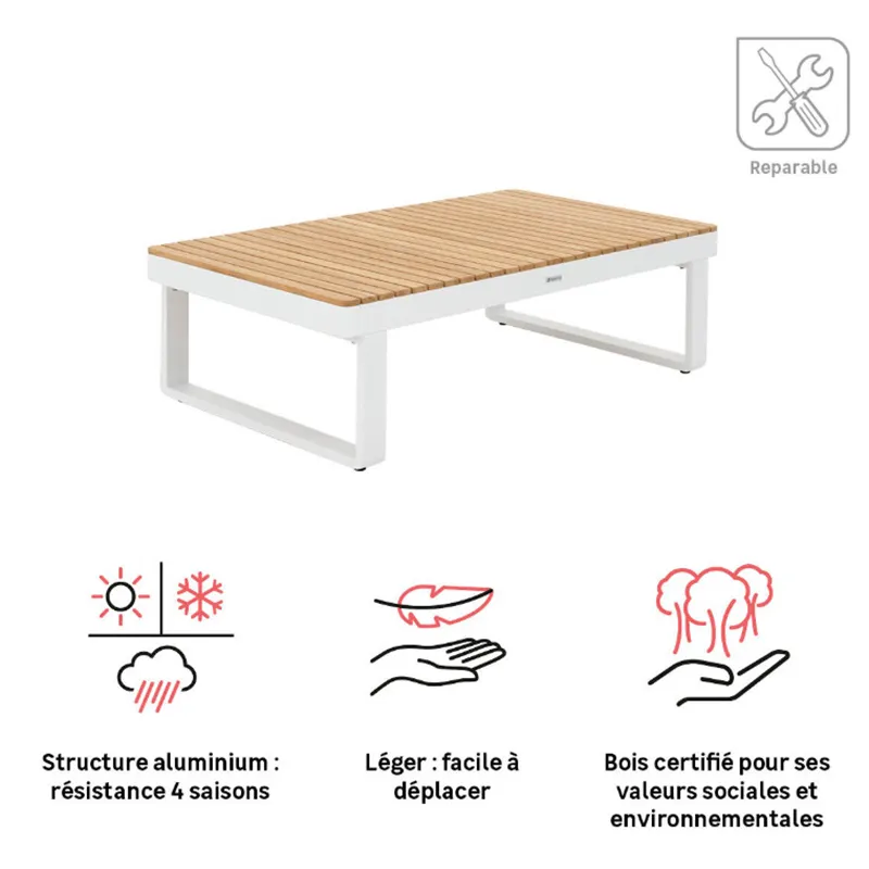 Table basse rectangulaire Persea 115 × 70 cm Blanc - NATERIAL