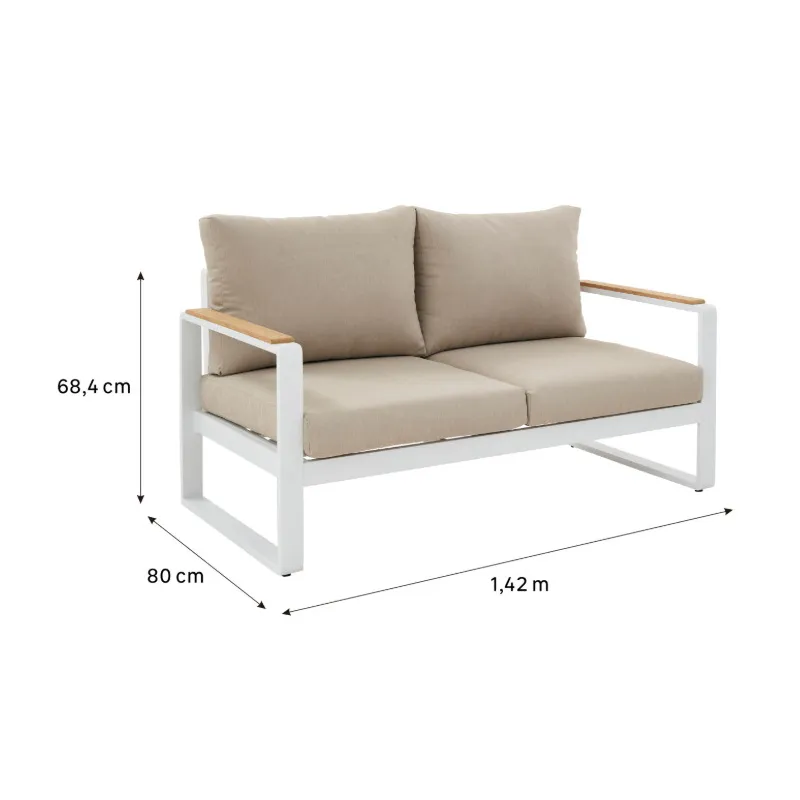 Canapé de jardin 2 places Persea Blanc/Beige - NATERIAL