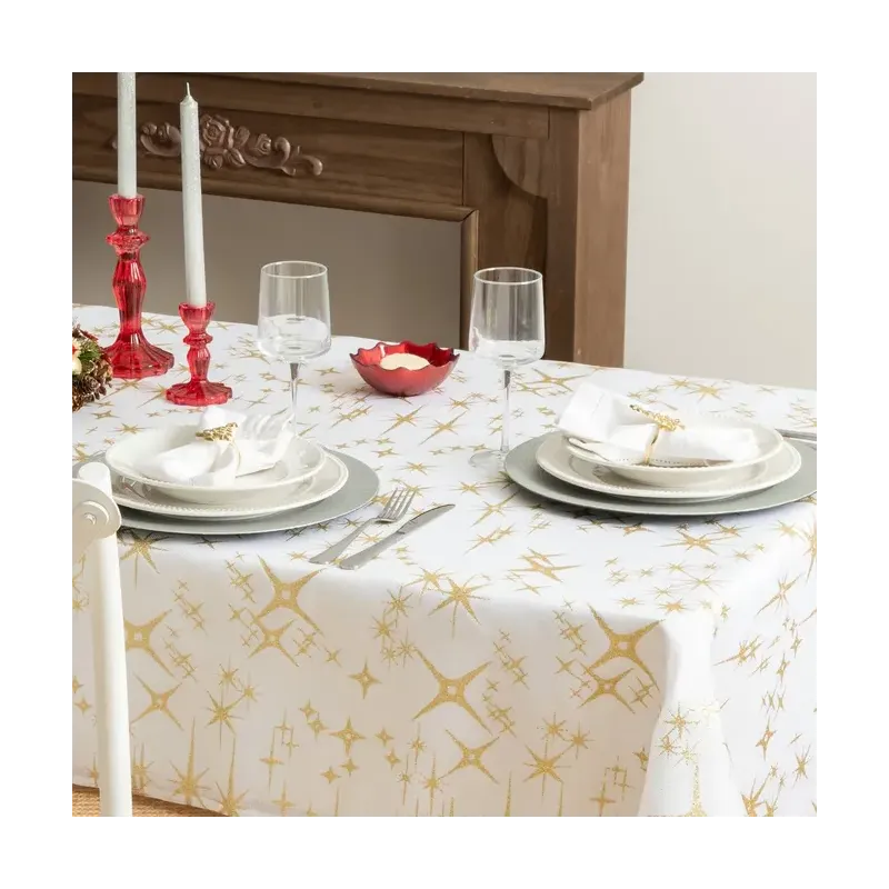Nappe de table festive Noël motif étoiles dorées 140x240cm
