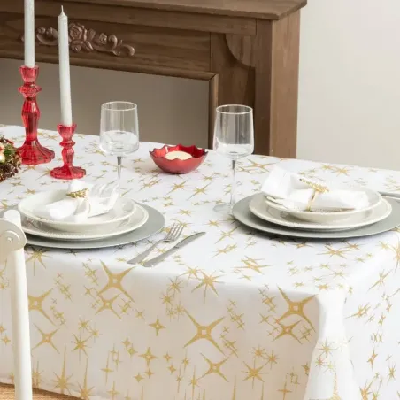 Nappe de table festive Noël motif étoiles dorées 140x240cm