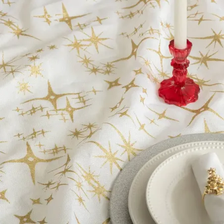Nappe de table festive Noël motif étoiles dorées 140x240cm