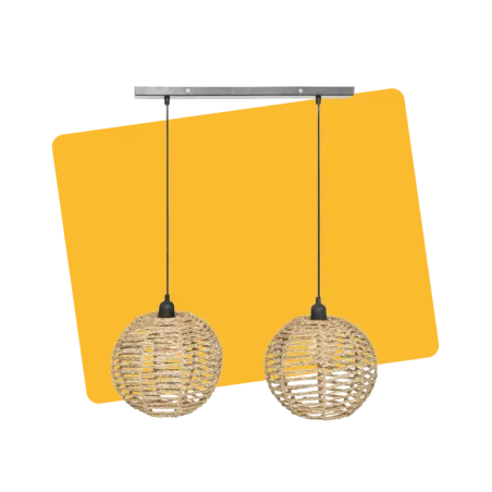 Suspension 2 lampes RANA en métal & jonc de mer